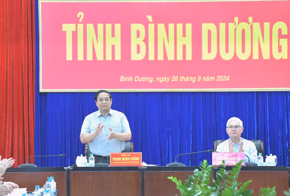 Thủ tướng Phạm Minh Chính chủ trì buổi làm việc với Ban Thường vụ Tỉnh ủy Bình Dương. (Ảnh: Thanh Giang)