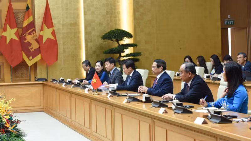 Thủ tướng Phạm Minh Chính và lãnh đạo các bộ, ngành, cơ quan Trung ương tại buổi hội kiến. (Ảnh: TRẦN HẢI)