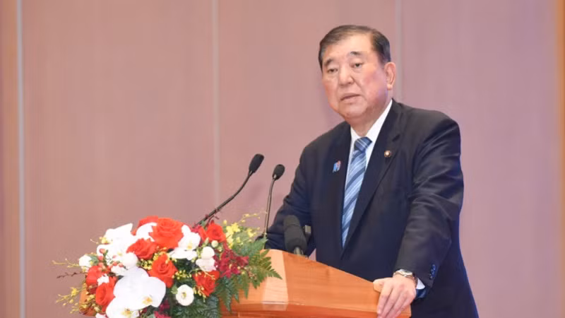 Thủ tướng Nhật Bản Ishiba Shigeru phát biểu tại Diễn đàn. (Ảnh: TRẦN HẢI)