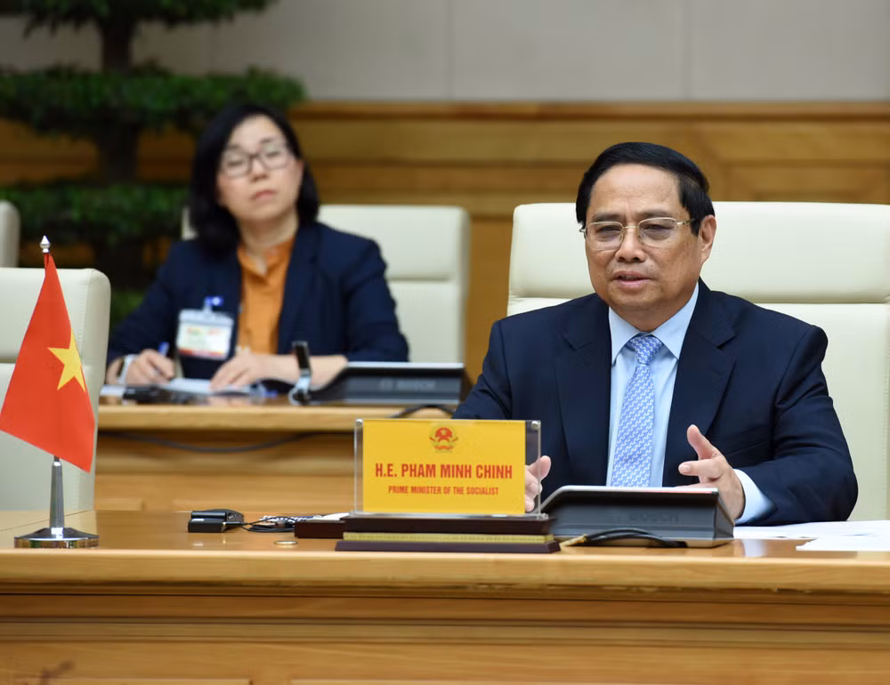 Thủ tướng Phạm Minh Chính phát biểu ý kiến tại cuộc hội kiến. (Ảnh: Trần Hải)