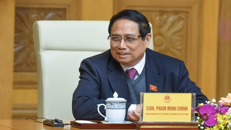 Thủ tướng Phạm Minh Chính phát biểu ý kiến tại buổi tiếp. (Ảnh: TRẦN HẢI)