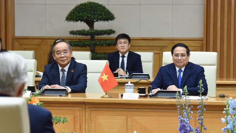 Thủ tướng Chính phủ Phạm Minh Chính phát biểu ý kiến tại buổi hội kiến. (Ảnh: TRẦN HẢI)