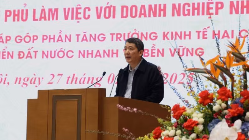 Thứ trưởng Tài chính Cao Anh Tuấn phát biểu ý kiến tại Hội nghị. (Ảnh: ĐÌNH HẢI/VGP)