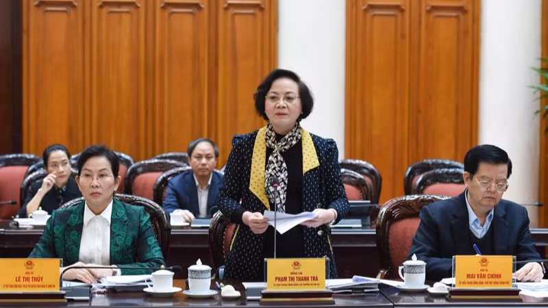 Bộ trưởng Nội vụ Phạm Thị Thanh Trà phát biểu ý kiến tại Hội nghị. (Ảnh: TRẦN HẢI)