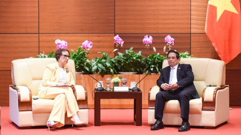 Thủ tướng Chính phủ Phạm Minh Chính tiếp bà Rebeca Grynspan, Tổng Thư ký Cơ quan Liên hợp quốc về Thương mại và Phát triển. (Ảnh: TRẦN HẢI)