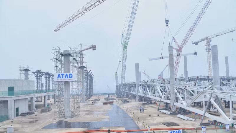 Công trường xây dựng Nhà ga hành khách Cảng hàng không quốc tế Long Thành. (Ảnh: THANH GIANG)