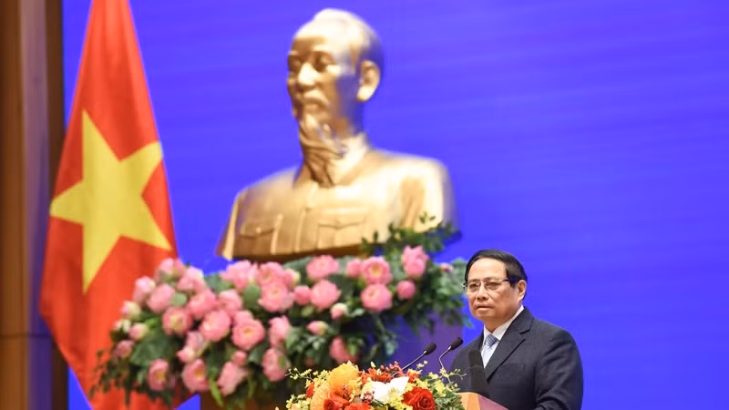 Thủ tướng Chính phủ Phạm Minh Chính phát biểu ý kiến tại buổi lễ. (Ảnh: TRẦN HẢI)