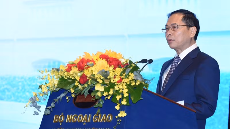 Phó Thủ tướng, Bộ trưởng Ngoại giao Bùi Thanh Sơn phát biểu tại Hội nghị. (Ảnh: TRẦN HẢI)