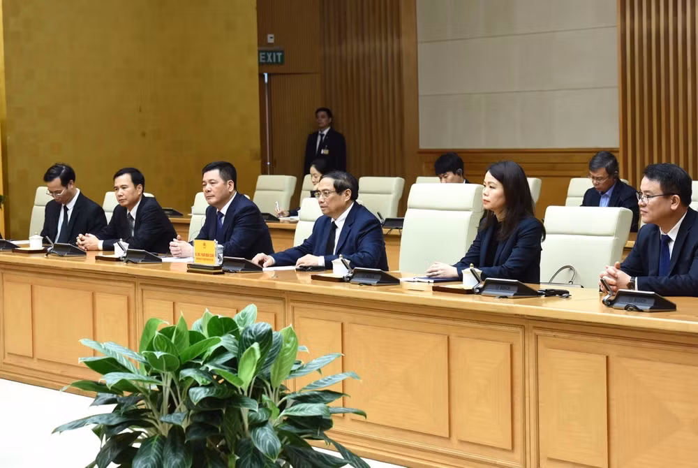 Thủ tướng Phạm Minh Chính phát biểu ý kiến tại buổi tiếp. (Ảnh: TRẦN HẢI)