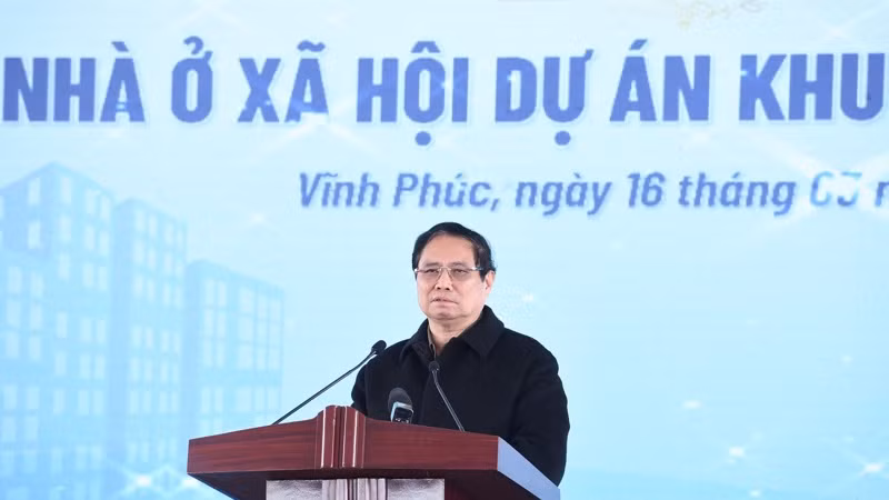 Thủ tướng Phạm Minh Chính phát biểu ý kiến tại lễ khởi công. (Ảnh: TRẦN HẢI)