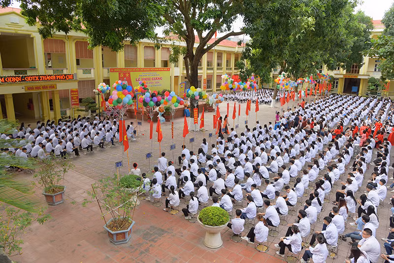 Lễ khai giảng năm học 2023-2024 tại Trung tâm Giáo dục nghề nghiệp-Giáo dục thường xuyên thành phố Chí Linh (Hải Dương). Ảnh: THÙY DƯƠNG