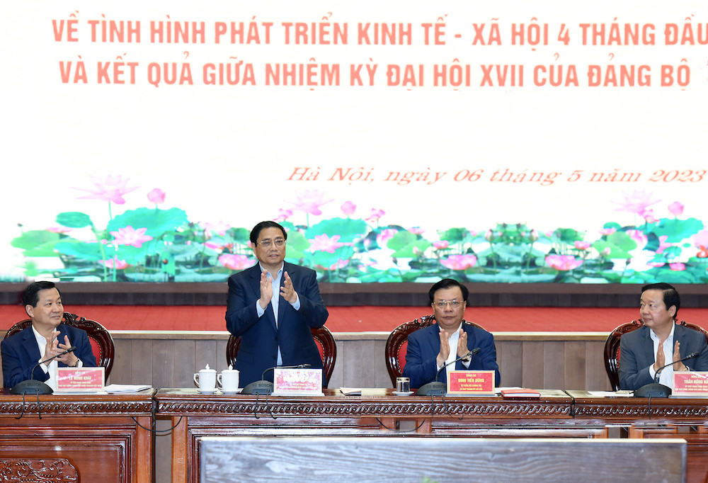 Thủ tướng Phạm Minh Chính chủ trì làm việc giữa Thường trực Chính phủ với Ban Thường vụ Thành ủy Hà Nội về tình hình phát triển kinh tế-xã hội.
