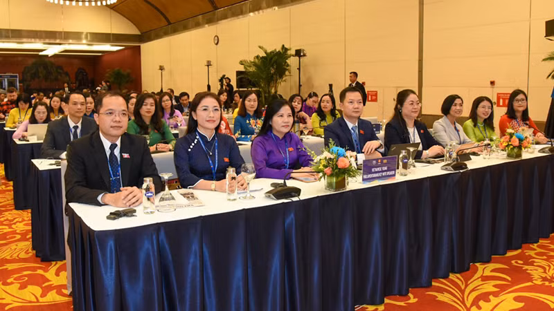 Đoàn nghị sĩ trẻ của Quốc hội Việt Nam tham dự phiên thảo luận. (Ảnh: DUY LINH)