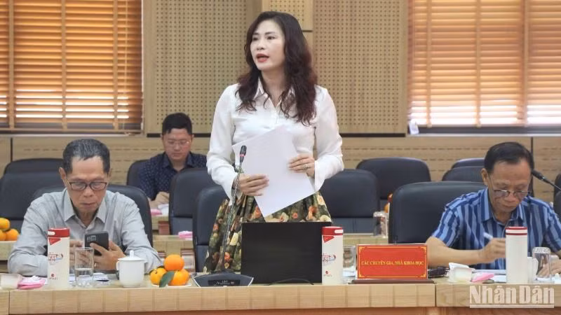 Tiến sĩ Nguyễn Thị Ngọc Linh, Học viện Chính trị quốc gia Hồ Chí Minh phát biểu ý kiến tại Hội thảo.