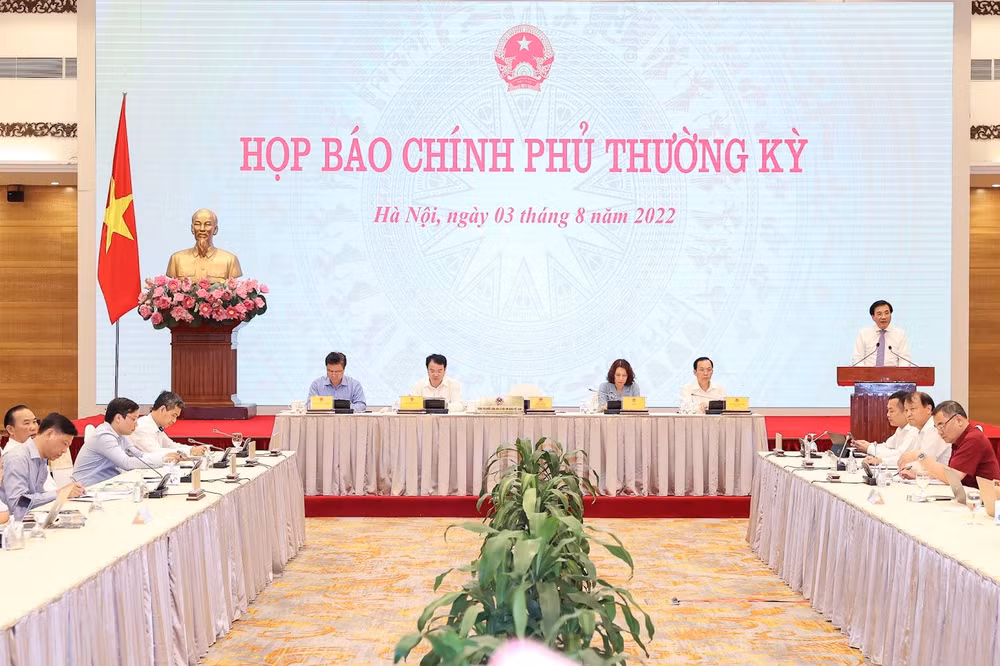Họp báo Chính phủ thường kỳ tháng 7 diễn ra chiều 3/8. Ảnh: VGP.