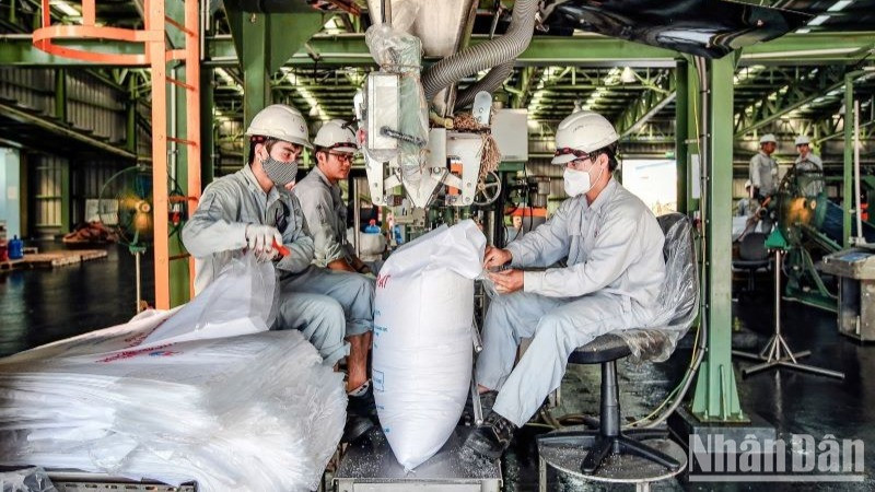 Các đơn vị thành viên TKV đóng gói sản phẩm Alumina đưa đi tiêu thụ. Các đơn vị thành viên TKV đóng gói sản phẩm Alumina đưa đi tiêu thụ.