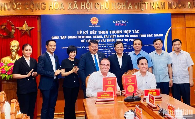 Đại diện Tập đoàn Central Retail Việt Nam và UBND tỉnh Bắc Giang ký thỏa thuận hợp tác về tiêu thụ vải thiều.