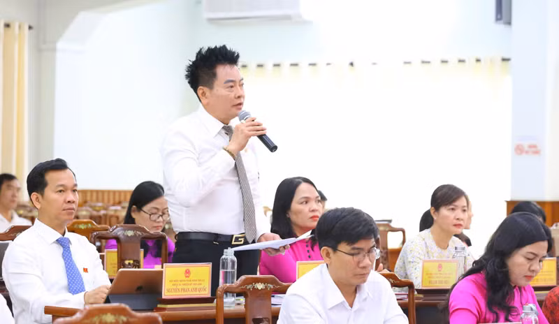 Đại biểu Hội đồng nhân dân tỉnh Ninh Thuận phát biểu ý kiến trong phiên thảo luận tại kỳ họp. (Ảnh: NGUYỄN TRUNG)