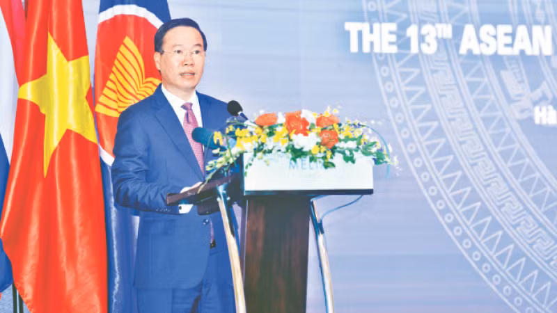 Chủ tịch nước Võ Văn Thưởng phát biểu tại Hội nghị Viện trưởng Viện Kiểm sát, Viện Công tố các nước ASEAN-Trung Quốc lần thứ 13. (Ảnh Đăng Khoa)