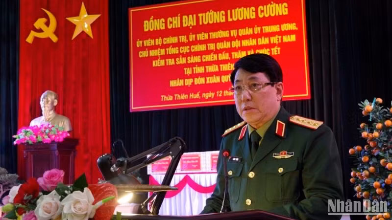 Đại tướng Lương Cường phát biểu tại buổi kiểm tra, gặp mặt chúc Tết.