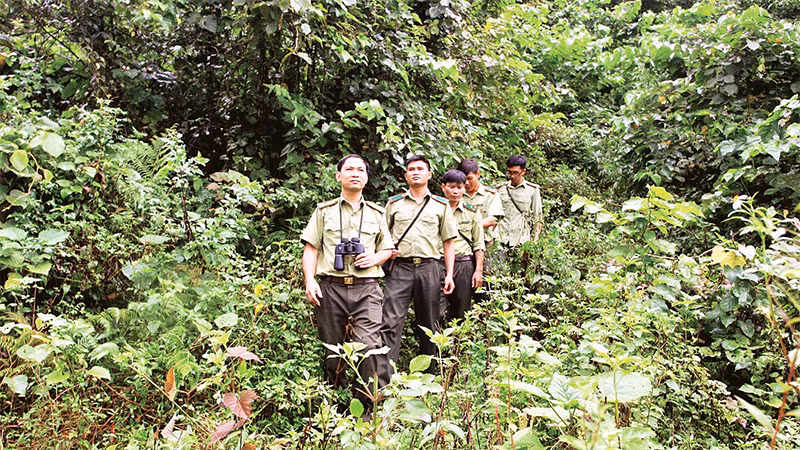 Lực lượng kiểm lâm tuần tra Khu bảo tồn thiên nhiên Kim Hỷ, huyện Na Rì, tỉnh Bắc Kạn. (Ảnh THU CÚC) 