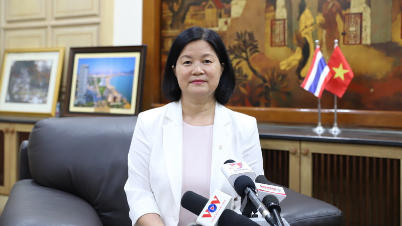 Đại biện lâm thời Đại sứ quán Việt Nam tại Thái Lan Bùi Thị Huệ trả lời phỏng vấn báo chí. 