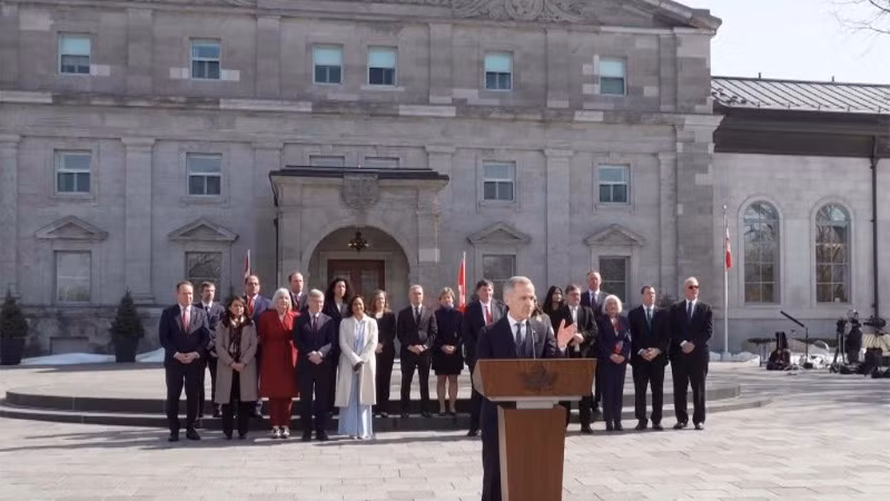 Thủ tướng Canada Mark Carney phát biểu trong buổi họp báo tại Ottawa ngày 14/3/2025. (Ảnh: Tân Hoa xã)