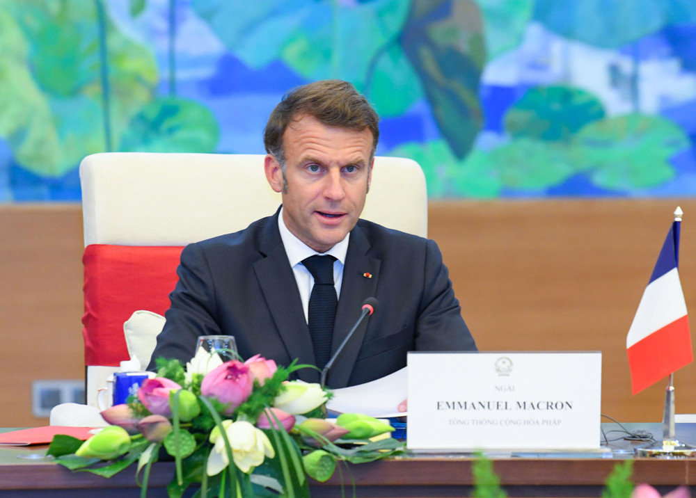 Tổng thống Pháp Emmanuel Macron phát biểu tại hội kiến. (Ảnh: Đăng Anh) Tổng thống Pháp Emmanuel Macron phát biểu tại hội kiến. (Ảnh: Đăng Anh)