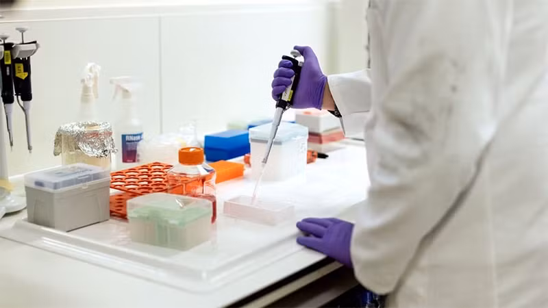 Nhà khoa học làm việc trong phòng thí nghiệm tại Trung tâm Nghiên cứu và Phát triển GSK tại Anh, ngày 21/3/2023. (Ảnh: Reuters)