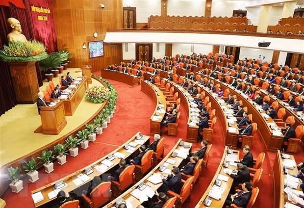 Toàn cảnh Hội nghị lần thứ sáu Ban Chấp hành Trung ương Đảng Cộng sản Việt Nam khóa XIII. (Ảnh: Trí Dũng/TTXVN)