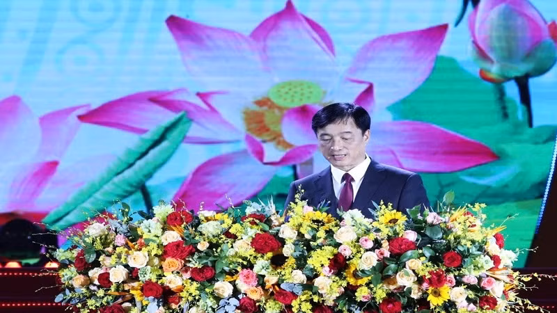 Đồng chí Nguyễn Duy Ngọc, Ủy viên Bộ Chính trị, Bí thư Trung ương Đảng, Chủ nhiệm Ủy ban Kiểm tra Trung ương phát biểu chỉ đạo tại buổi lễ. (Ảnh: NGỌC HÒA)