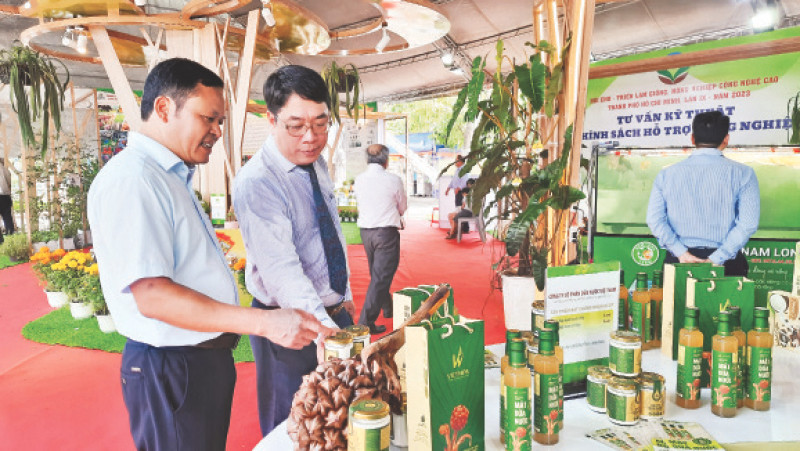 Các đại biểu tham quan các gian hàng tại Hội chợ, triển lãm giống, nông nghiệp công nghệ cao Thành phố Hồ Chí Minh.