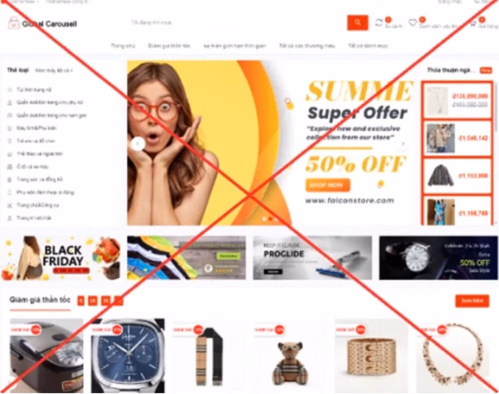 Trang thương mại điện tử giả mạo. (Ảnh: Công an cung cấp)