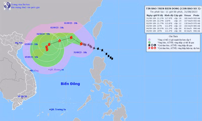 Vị trí và hướng di chuyển của bão số 3 (bão Saola). (Nguồn: nchmf.gov.vn)