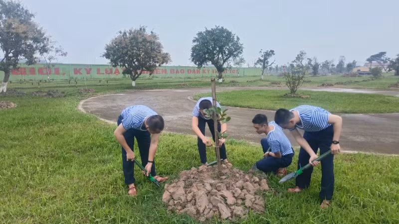 Trồng và chăm sóc vườn cây trong doanh trại.