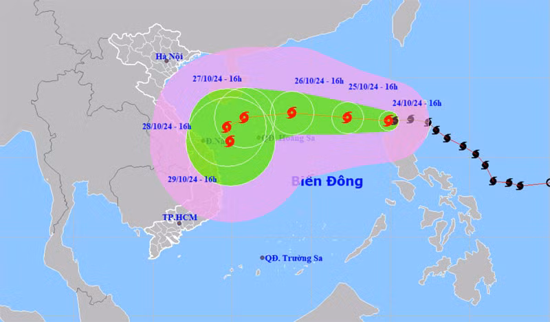 Vị trí và hướng di chuyển của bão số 6. (Nguồn: nchmf.gov.vn)