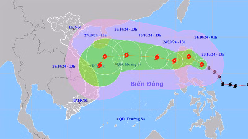 Vị trí và hướng di chuyển của bão Trà Mi. (Nguồn: nchmf.gov.vn)