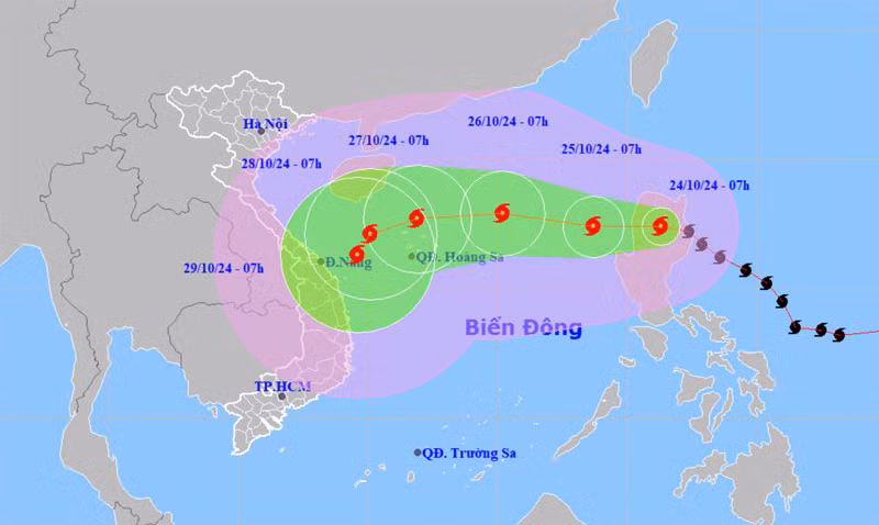 Vị trí và hướng di chuyển của bão Trà Mi. (Nguồn: nchmf.gov.vn)