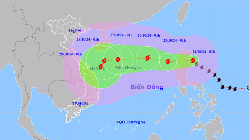 Vị trí và hướng di chuyển của bão Trà Mi. (Nguồn: nchmf.gov.vn)
