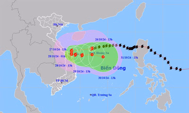 Vị trí và hướng di chuyển của bão số 6. (Nguồn: nchmf.gov.vn)