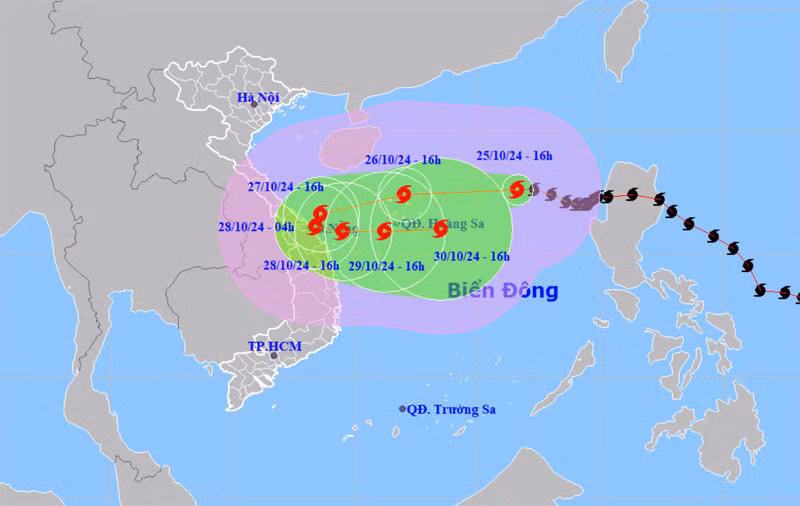 Vị trí và hướng di chuyển của bão số 6. (Nguồn: nchmf.gov.vn)