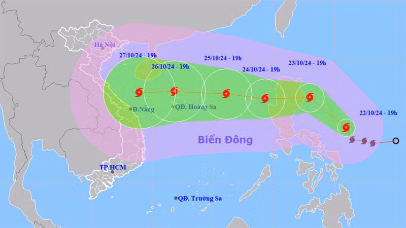 Vị trí và hướng di chuyển của bão Trà Mi. (Nguồn: nchmf.gov.vn)