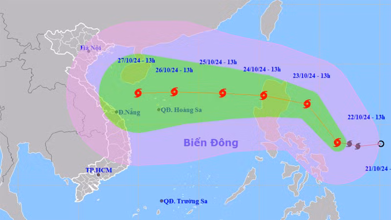 Vị trí và hướng di chuyển của bão TRAMI. (Nguồn: nchmf.gov.vn)