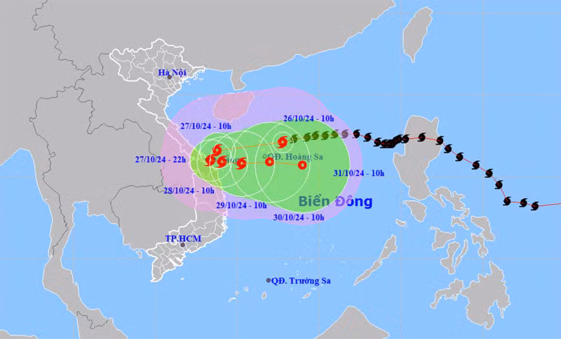Vị trí và hướng di chuyển của bão số 6. (Nguồn: nchmf.gov.vn)