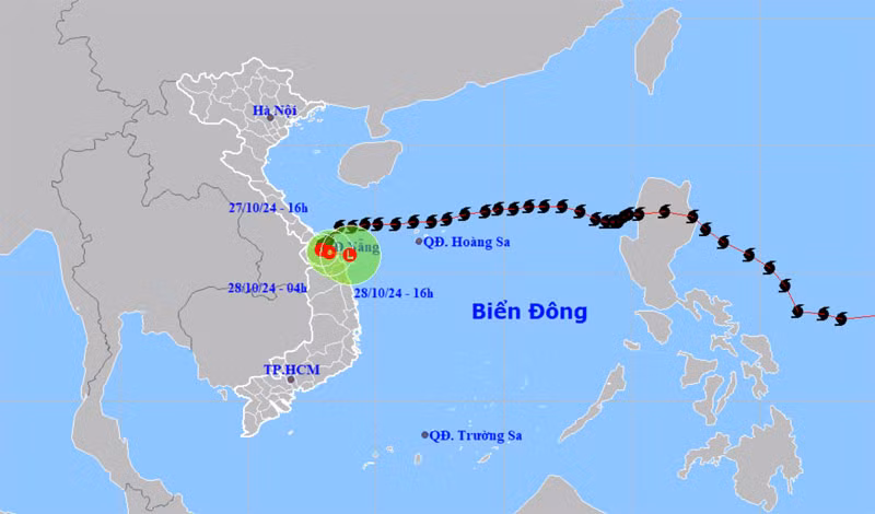 Vị trí và hướng di chuyển của áp thấp nhiệt đới (suy yếu từ bão số 6). (Nguồn: nchmf.gov.vn)