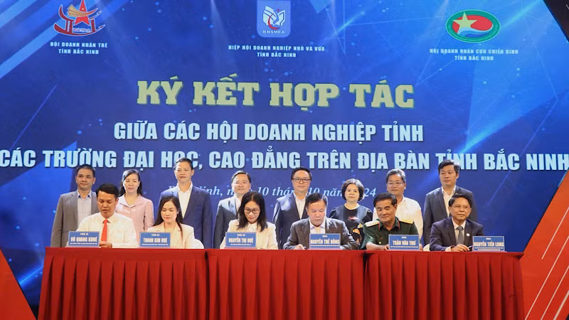 Lãnh đạo tỉnh chứng kiến các Hội doanh nghiệp và các trường đại học, cao đẳng trên địa bàn tỉnh ký kết thỏa thuận hợp tác.