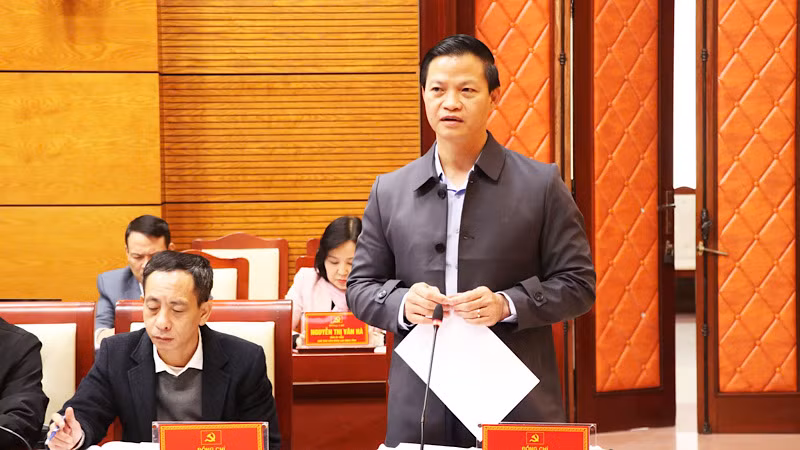 Chủ tịch Ủy ban nhân dân tỉnh Vương Quốc Tuấn phát biểu tại hội nghị.