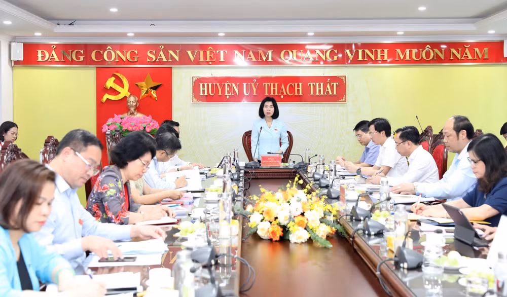 Đoàn giám sát của Hội đồng nhân dân thành phố Hà Nội làm việc tại huyện Thạch Thất.