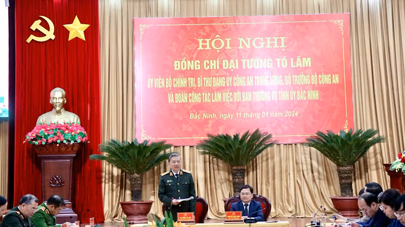 Đại tướng Tô Lâm phát biểu tại buổi làm việc với Ban Thường vụ Tỉnh ủy Bắc Ninh.