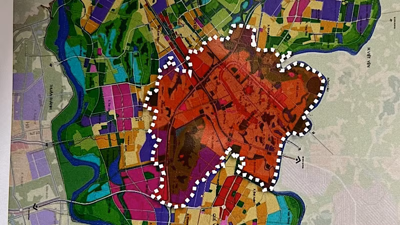 Vị trí thành phố Bắc Ninh (đường viền trắng) trong Quy hoạch chung đô thị Bắc Ninh.